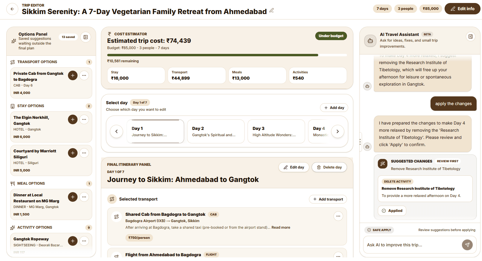 Kartografer editable itinerary workspace