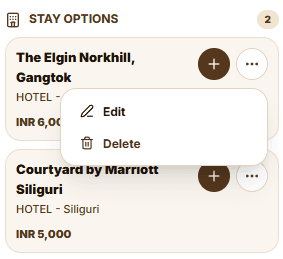 Kartografer itinerary options panel